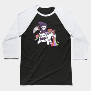 Rainbow's End - The Grim Reaper Rides a Dead Inside Unicorn Baseball T-Shirt